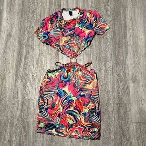 Colorful Swirl Cut-Out Dress
